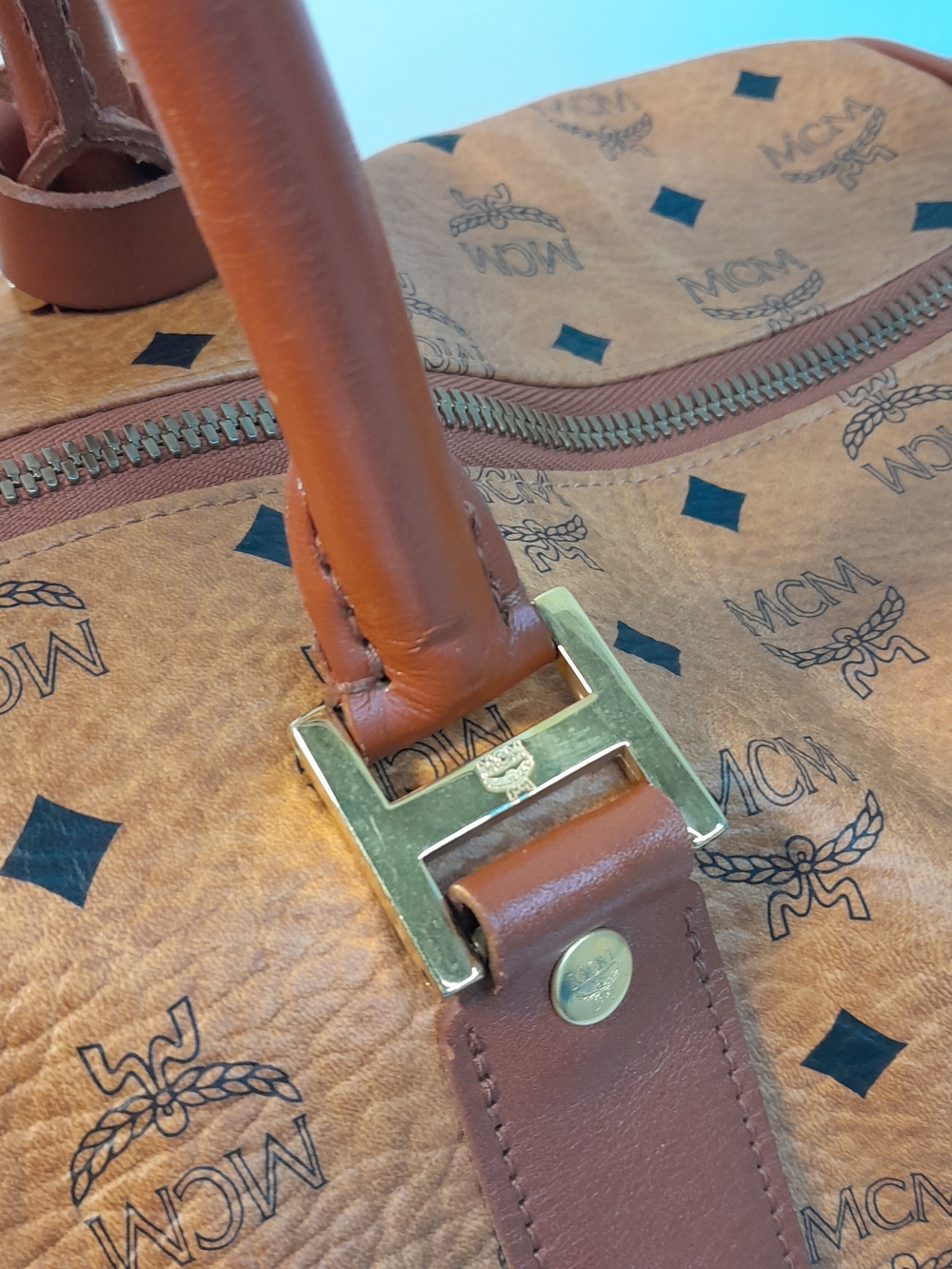 MCM Cognac Visetos Leather Weekender Duffel Bag - Picture 6 of 10